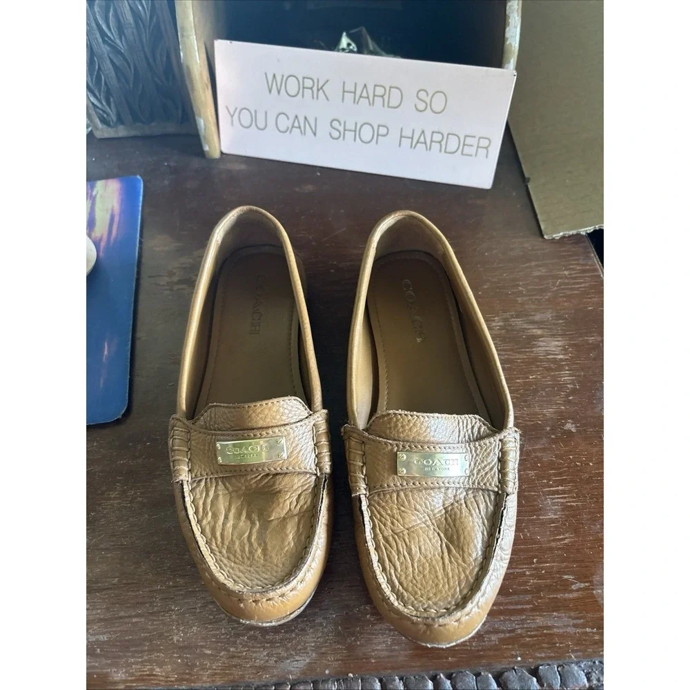 Coach Fredrica Women's Brown Pebbled Leather Moccasin Loafers Size 7.5